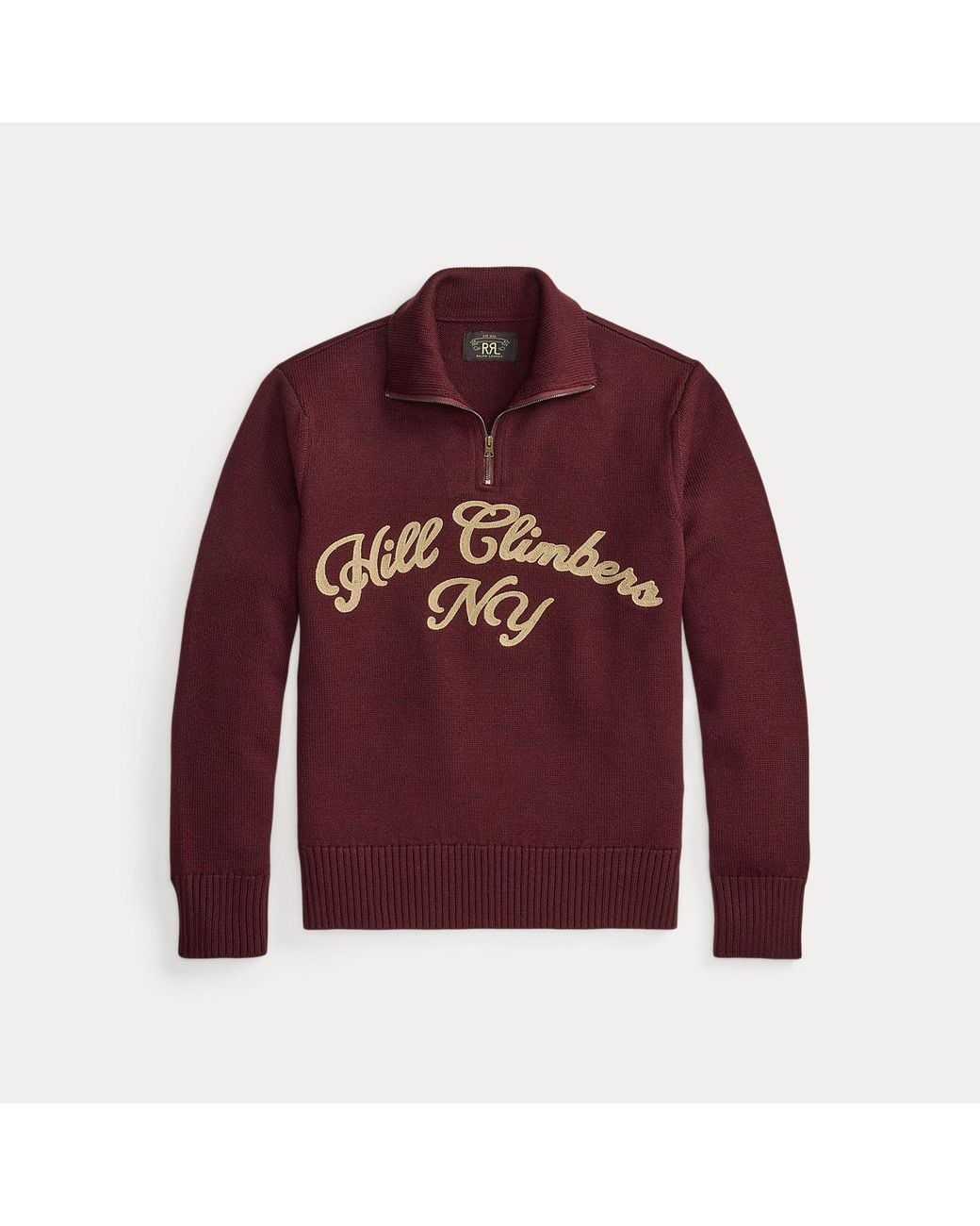 RRL Gray Embroidered Wool Quarter-Zip Jumper for men