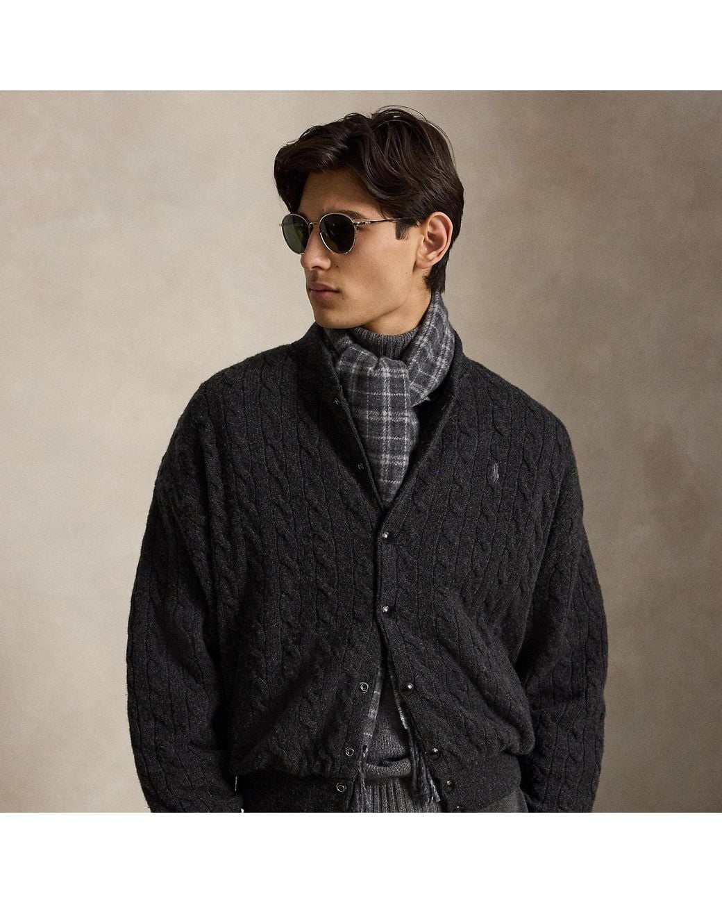 Polo Ralph Lauren Black Ralph Lauren Relaxed Fit Cable-Knit Sweater Jacket for men