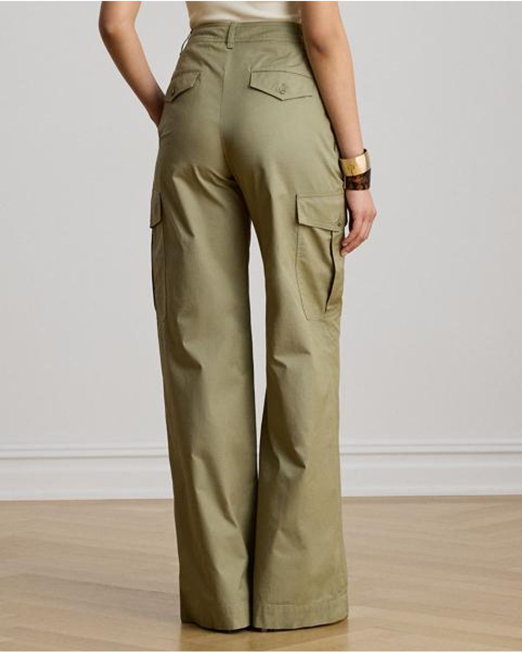 Ralph Lauren Green Cotton Twill Wide-Leg Cargo Trouser