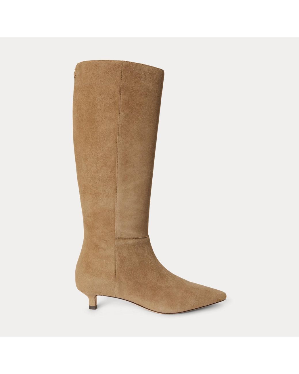 Ralph Lauren Brown Francesca Sheep-Suede Tall Boot Heel