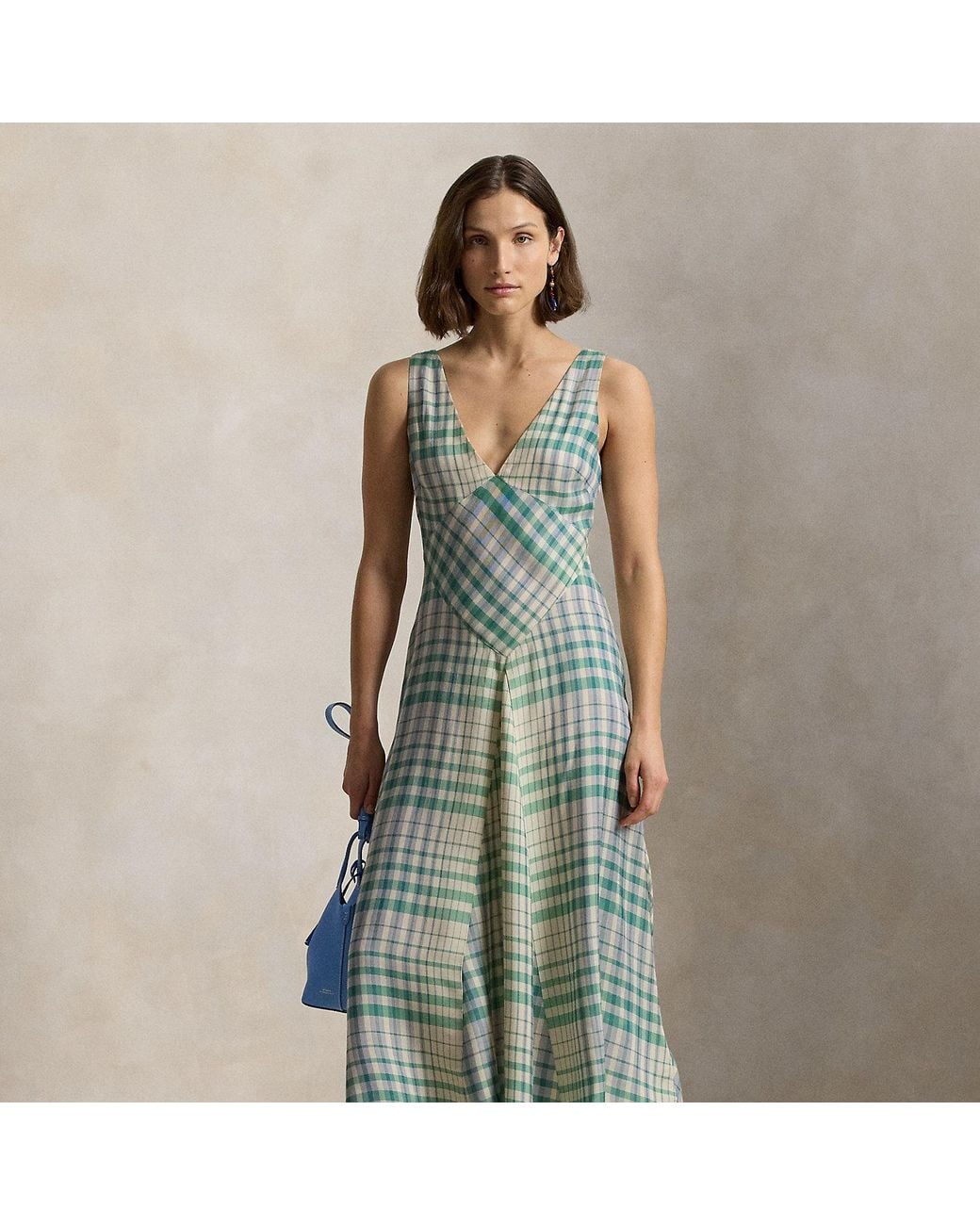 slim fit dress slacks Unique Vintage Green & Light Pink Bias Plaid Swing Dress main image 1