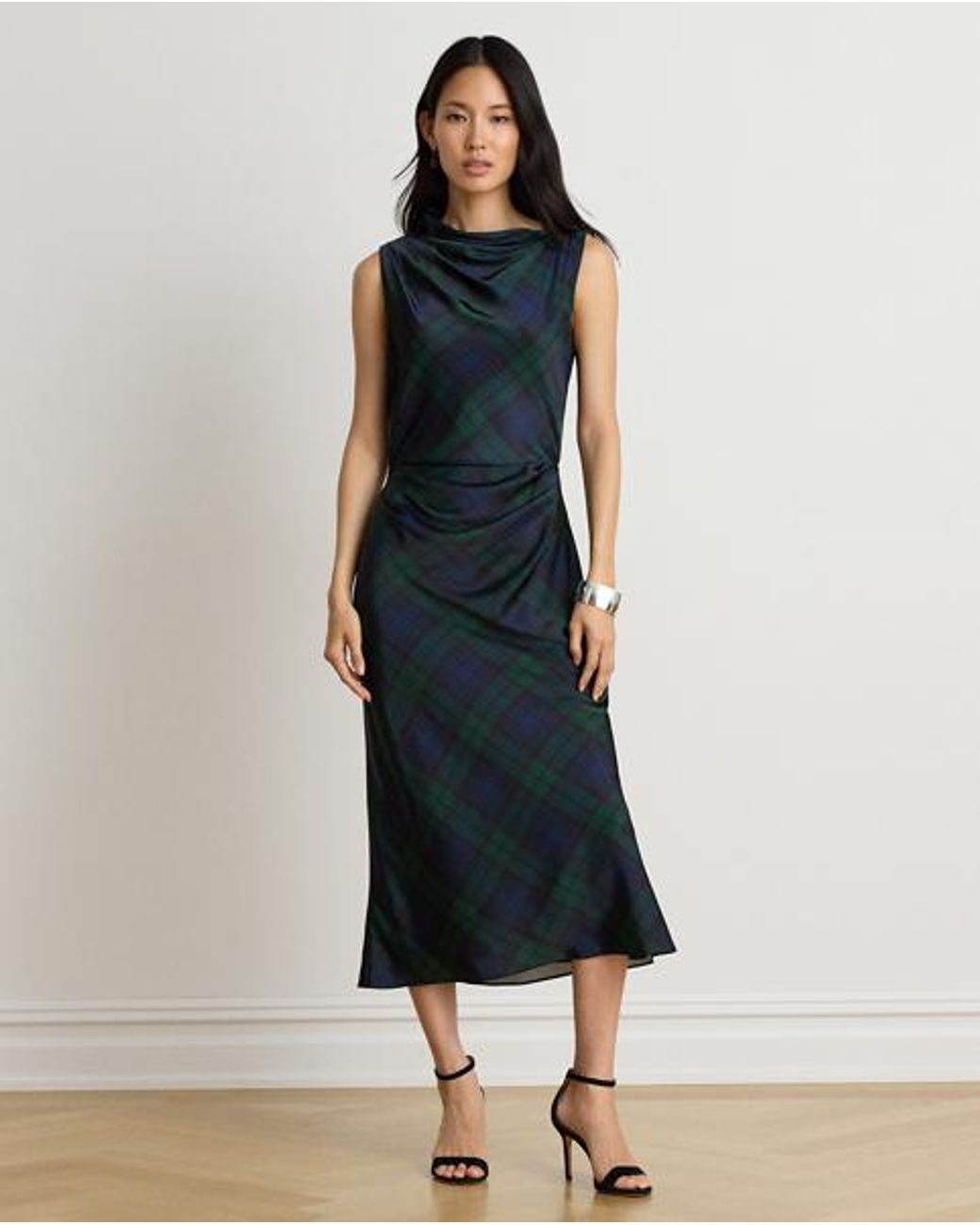 Ralph Lauren Blue Watch Satin Charmeuse Dress