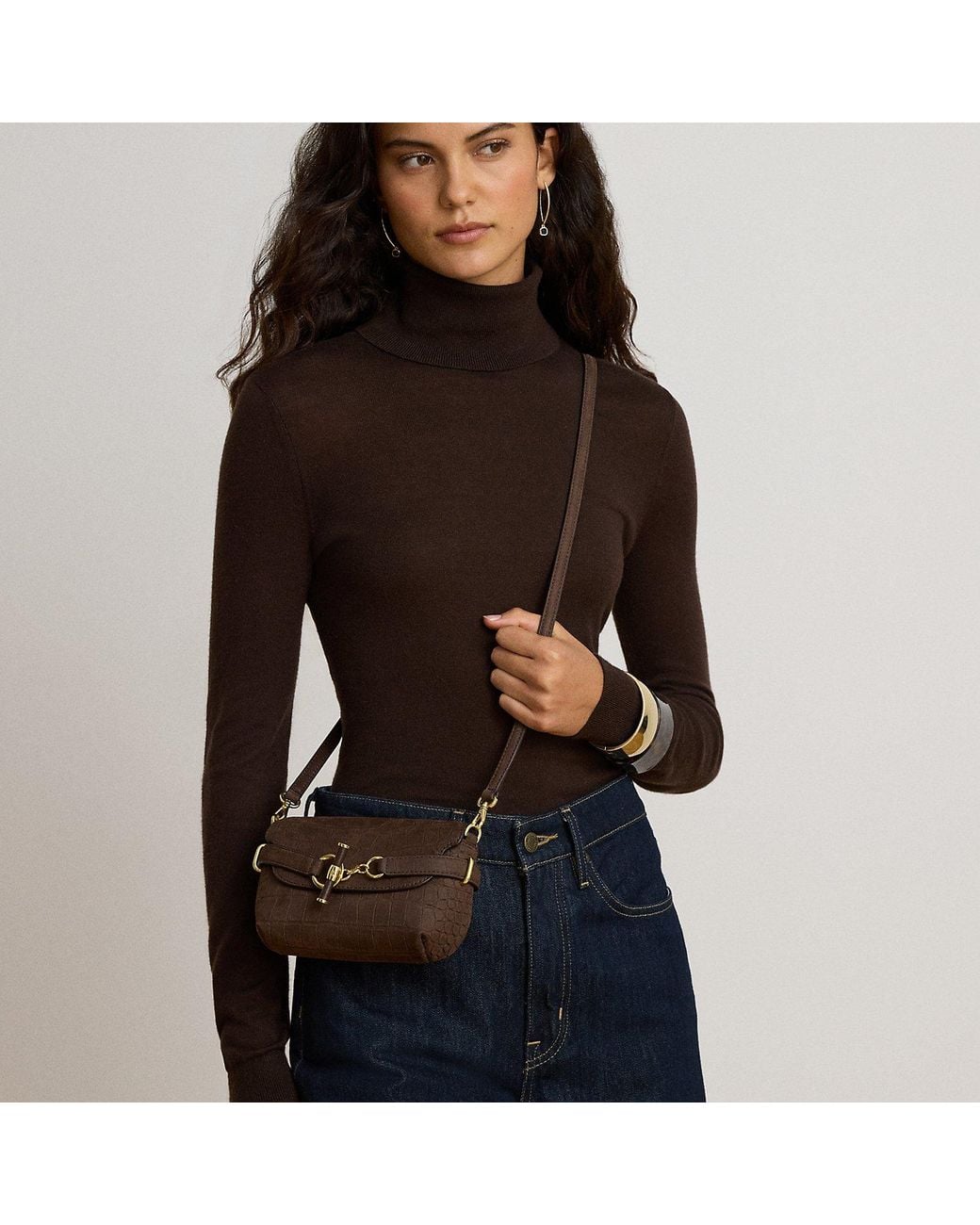 Ralph Lauren Black Croc-Embossed Small Blaike Crossbody Bag