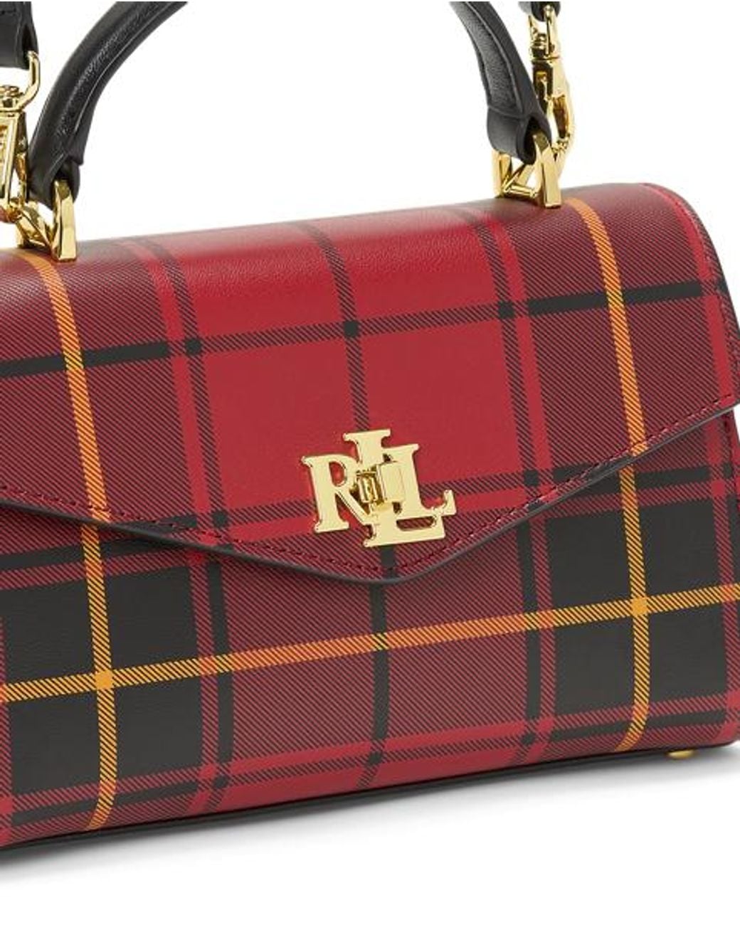 Ralph Lauren Red Plaid Leather Small Farrah Satchel