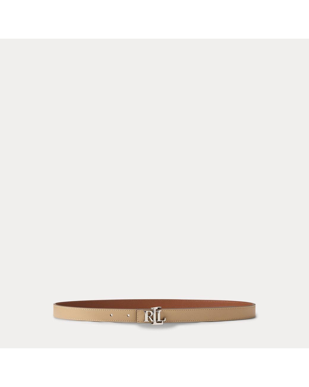 Ralph Lauren Natural Reversible Skinny Leather Logo Belt