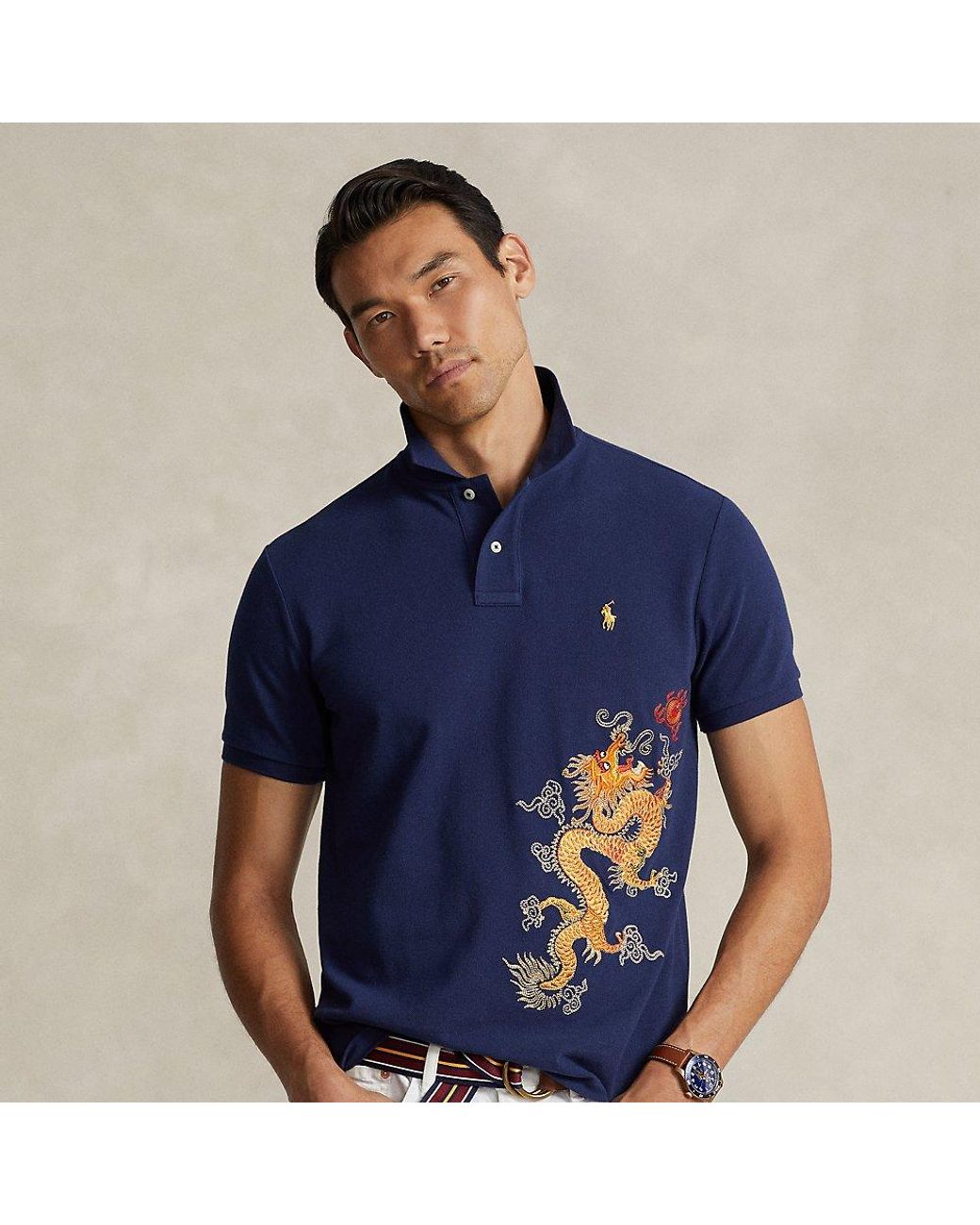 Ralph Lauren Lunar New Year Dragon Mesh Polo Shirt in Blue for Men | Lyst