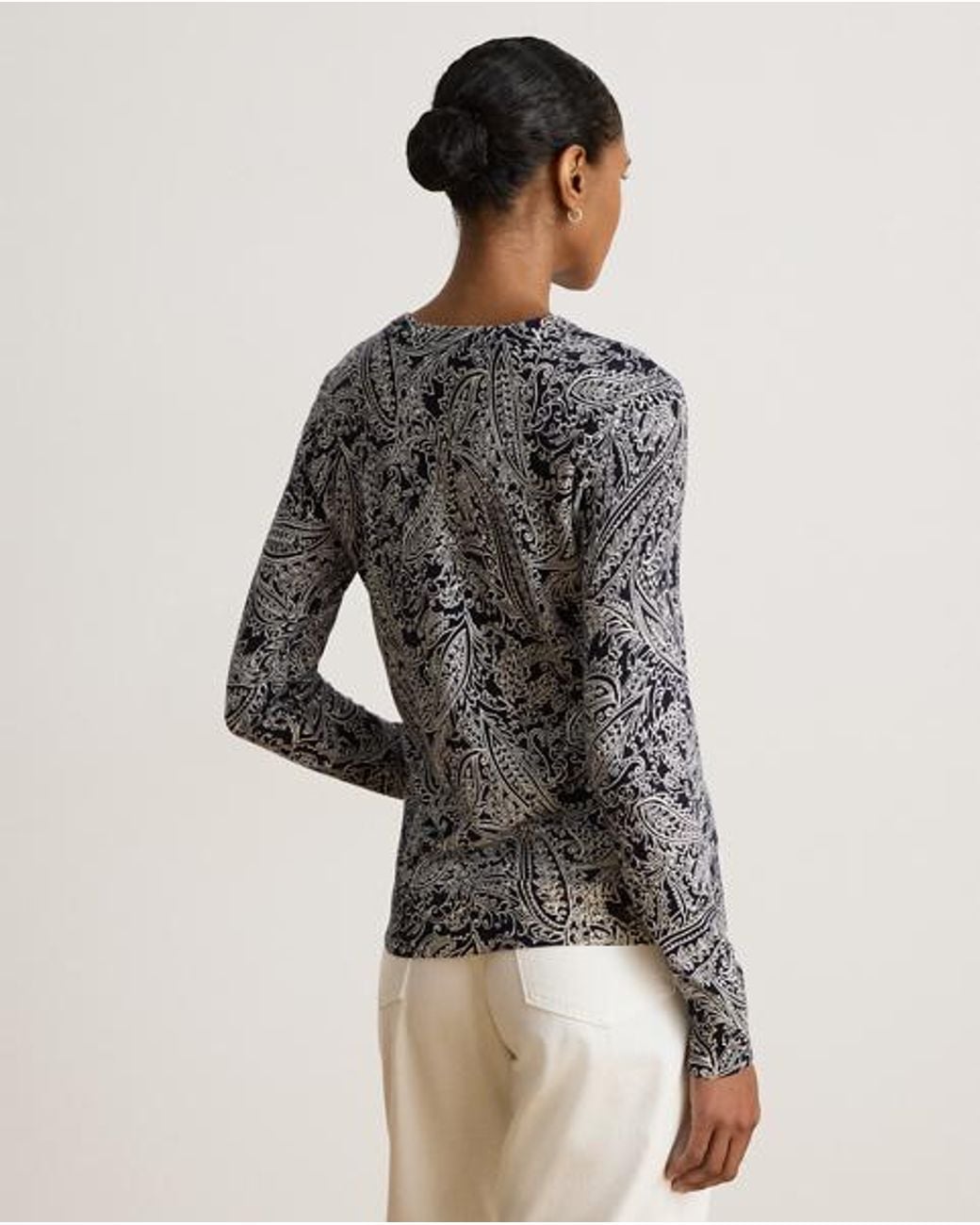 Ralph Lauren Gray Cotton-Modal Paisley Jumper