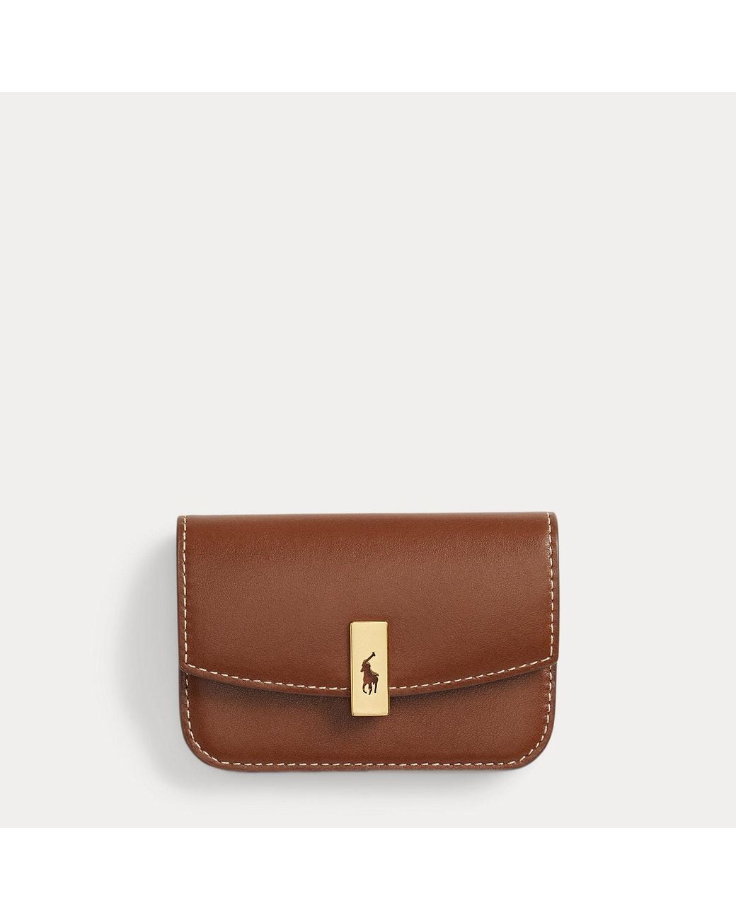 Polo Ralph Lauren Brown Polo Id Leather Fold-Over Card Case