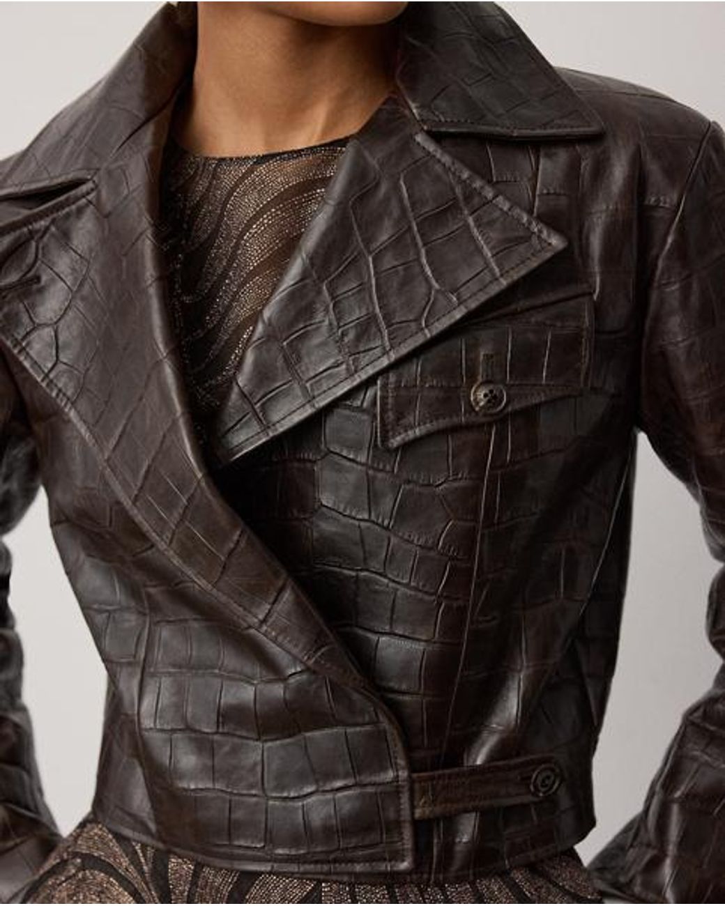 Ralph Lauren Black Jaxson Printed Lambskin Moto Jacket