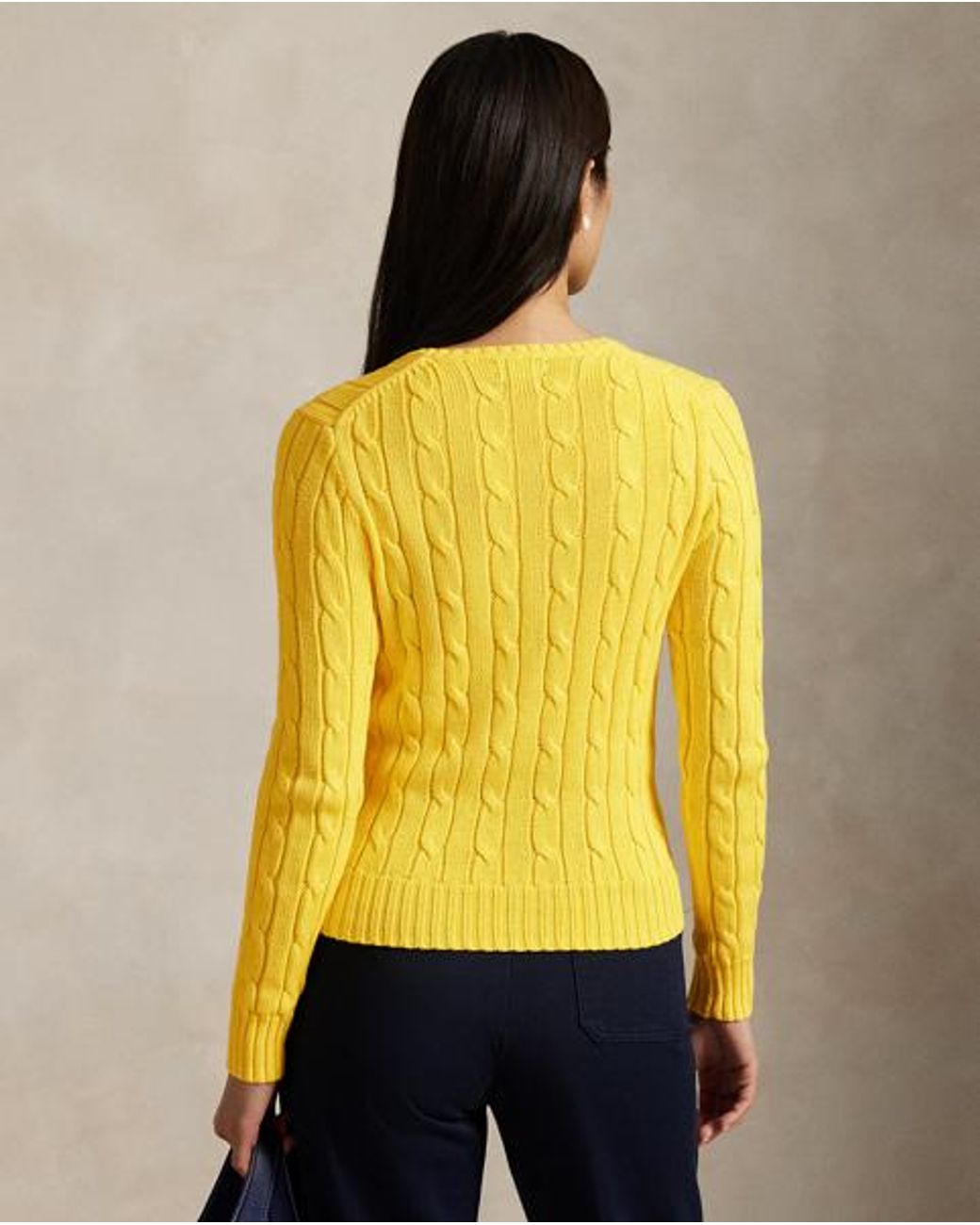 Ralph Lauren Yellow Cable-knit Cotton V-neck Jumper