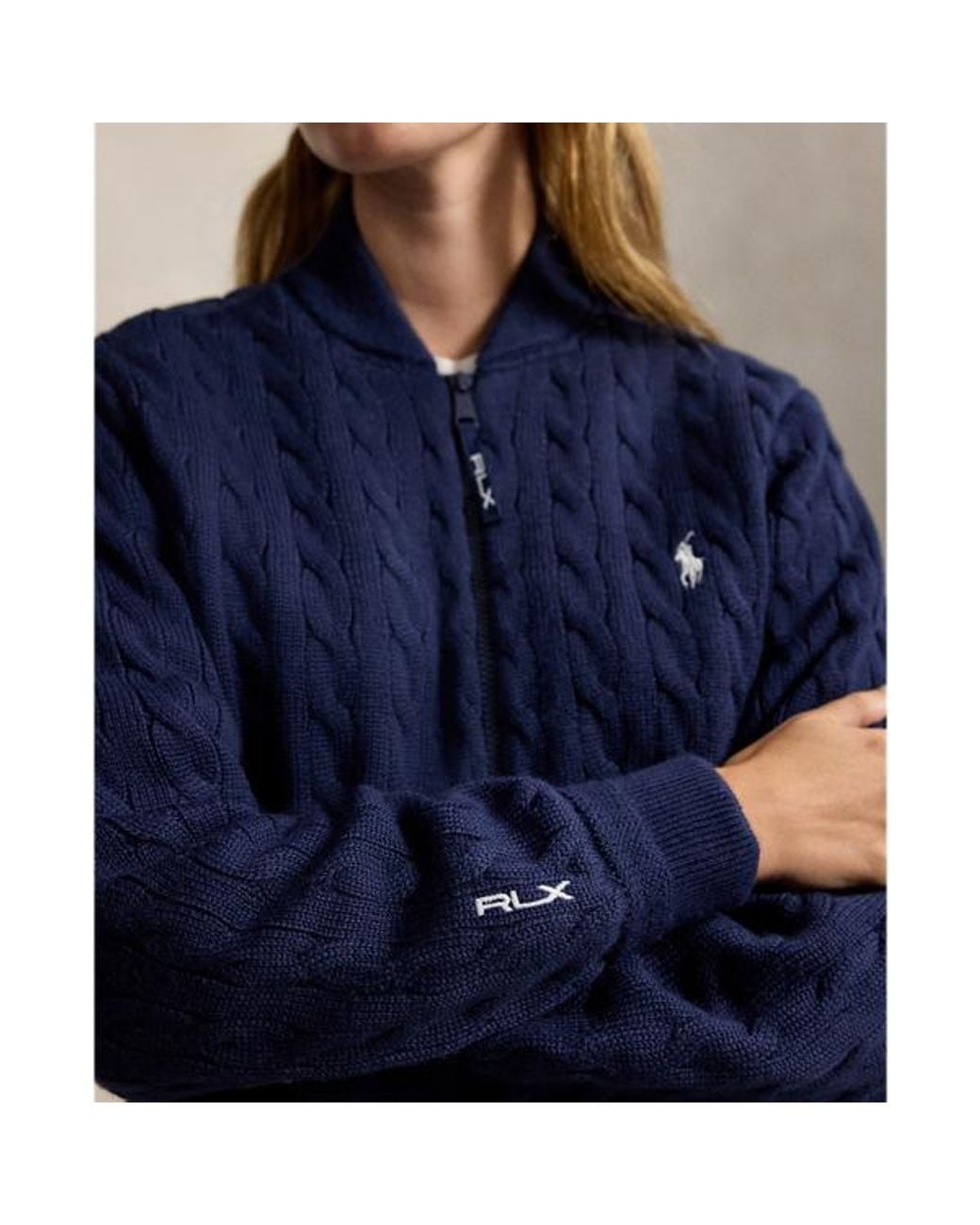 Giacca in maglia a trecce ibrida di Ralph Lauren in Blue