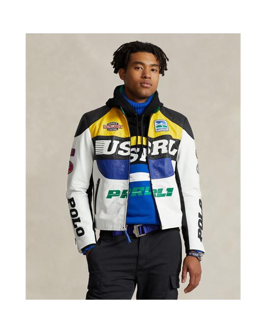 Polo Ralph Lauren Leather Cafe Racer Jacket in Blue for Men Lyst UK