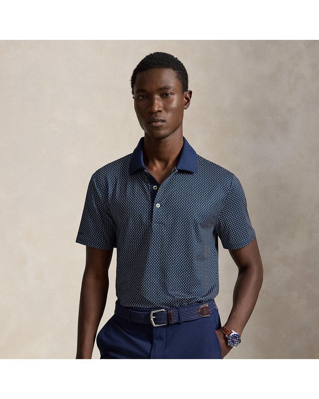 Ralph Lauren Blue Tailored Fit Performance Polo Shirt for men