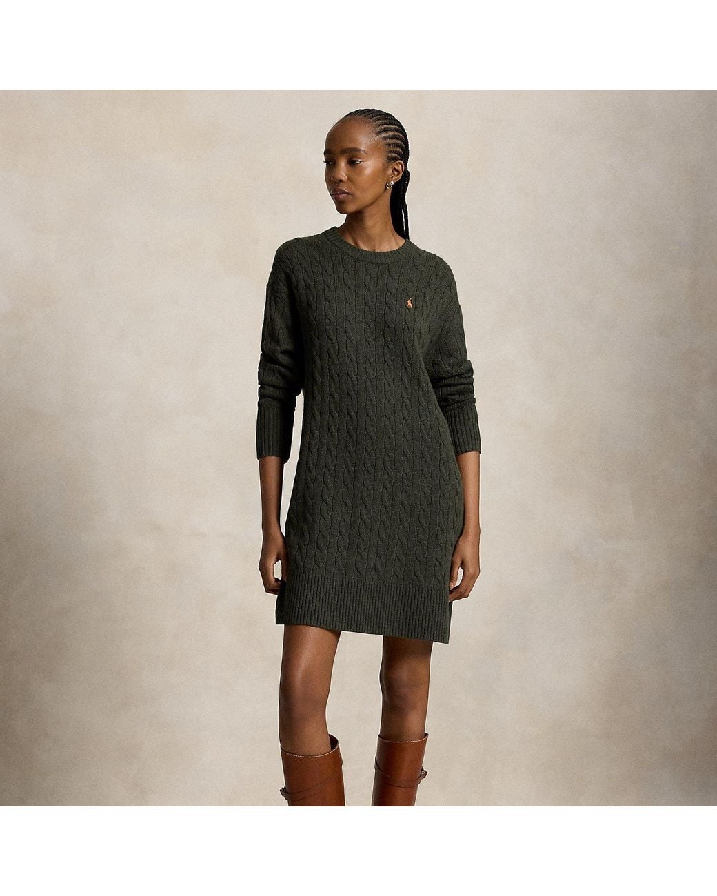 Polo Ralph Lauren Black Cable-Knit Wool-Cashmere Dress