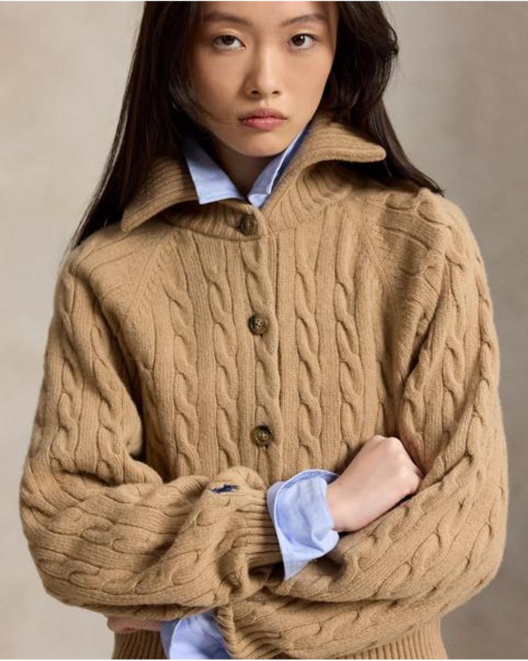 Polo Ralph Lauren Natural Cable Wool-Cashmere Collared Cardigan