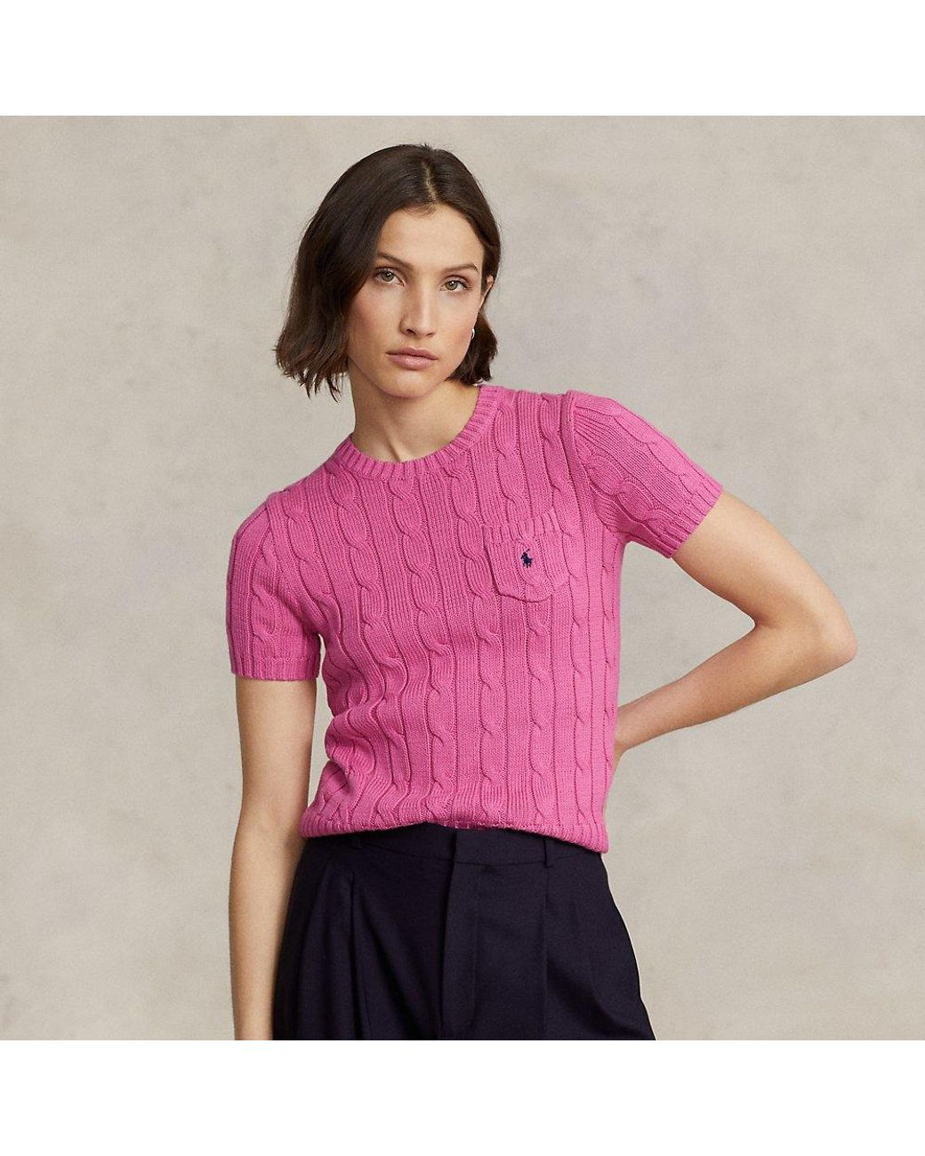 Polo Ralph Lauren Cable-knit Cotton Short-sleeve Sweater in Pink | Lyst