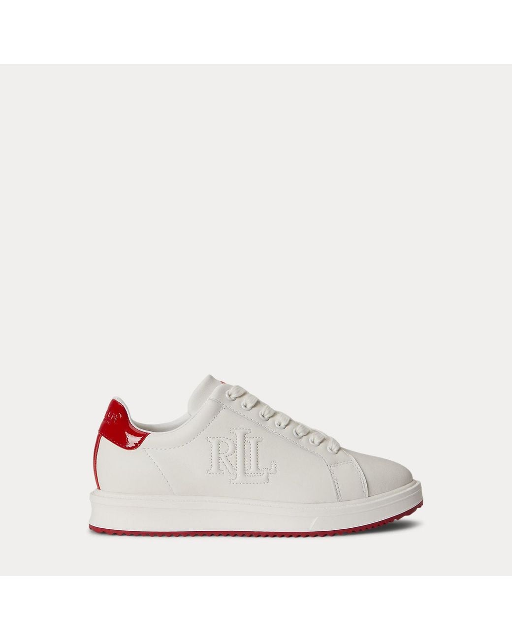 Ralph Lauren White Ainsley Smooth & Crinkle Leather Trainer