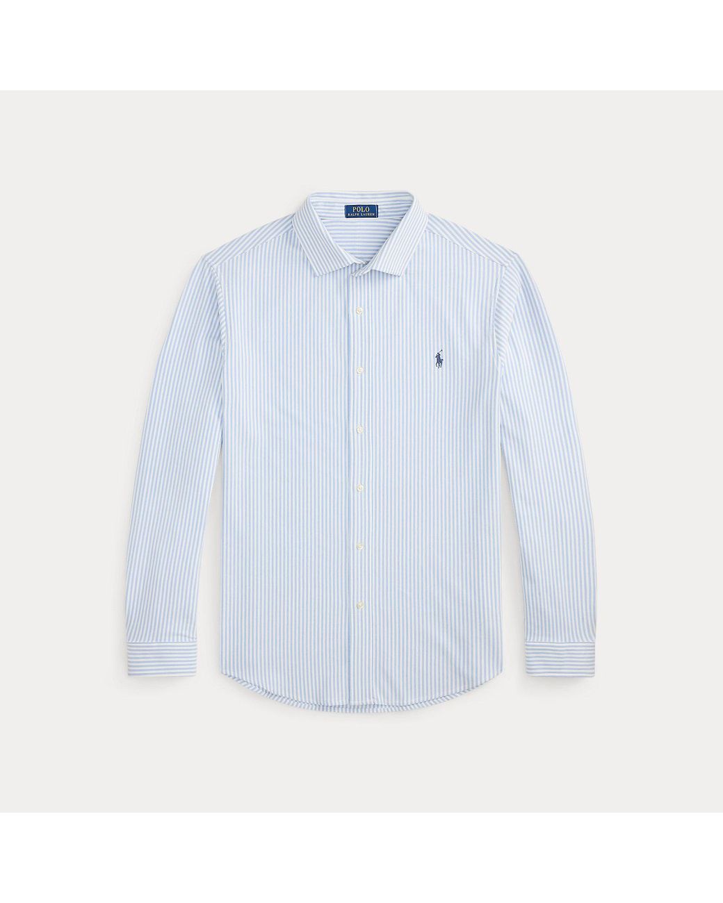 Ralph Lauren Blue Striped Stretch Knit Oxford Shirt for men
