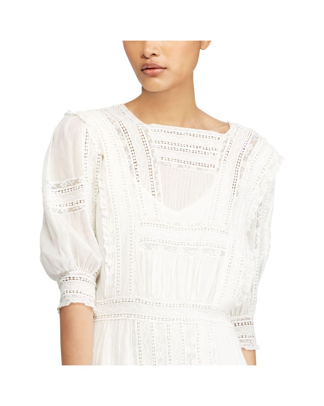 Polo Ralph Lauren Cotton Voile Midi Dress in White | Lyst