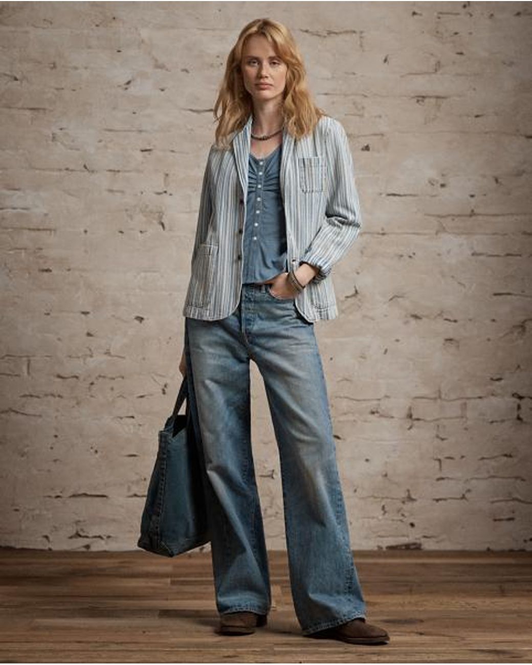 RRL Gray Striped Twill Blazer