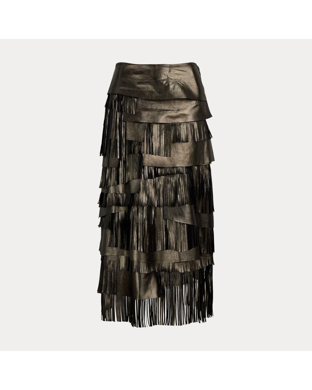 Ralph Lauren Gray Belinda Metallic Lambskin Skirt