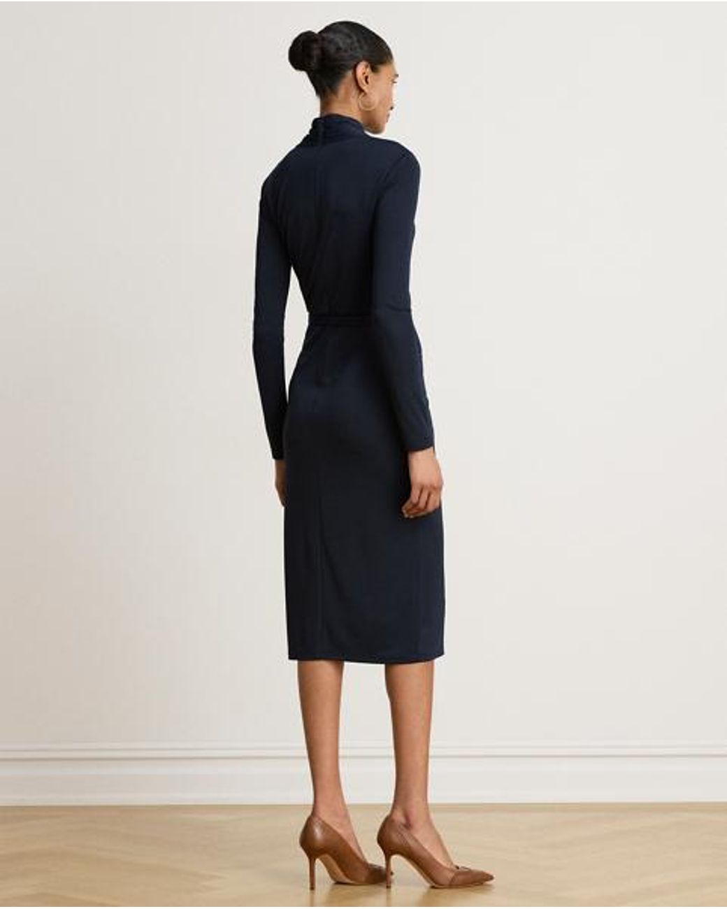 Ralph Lauren Blue Belted Mockneck Jersey Dress