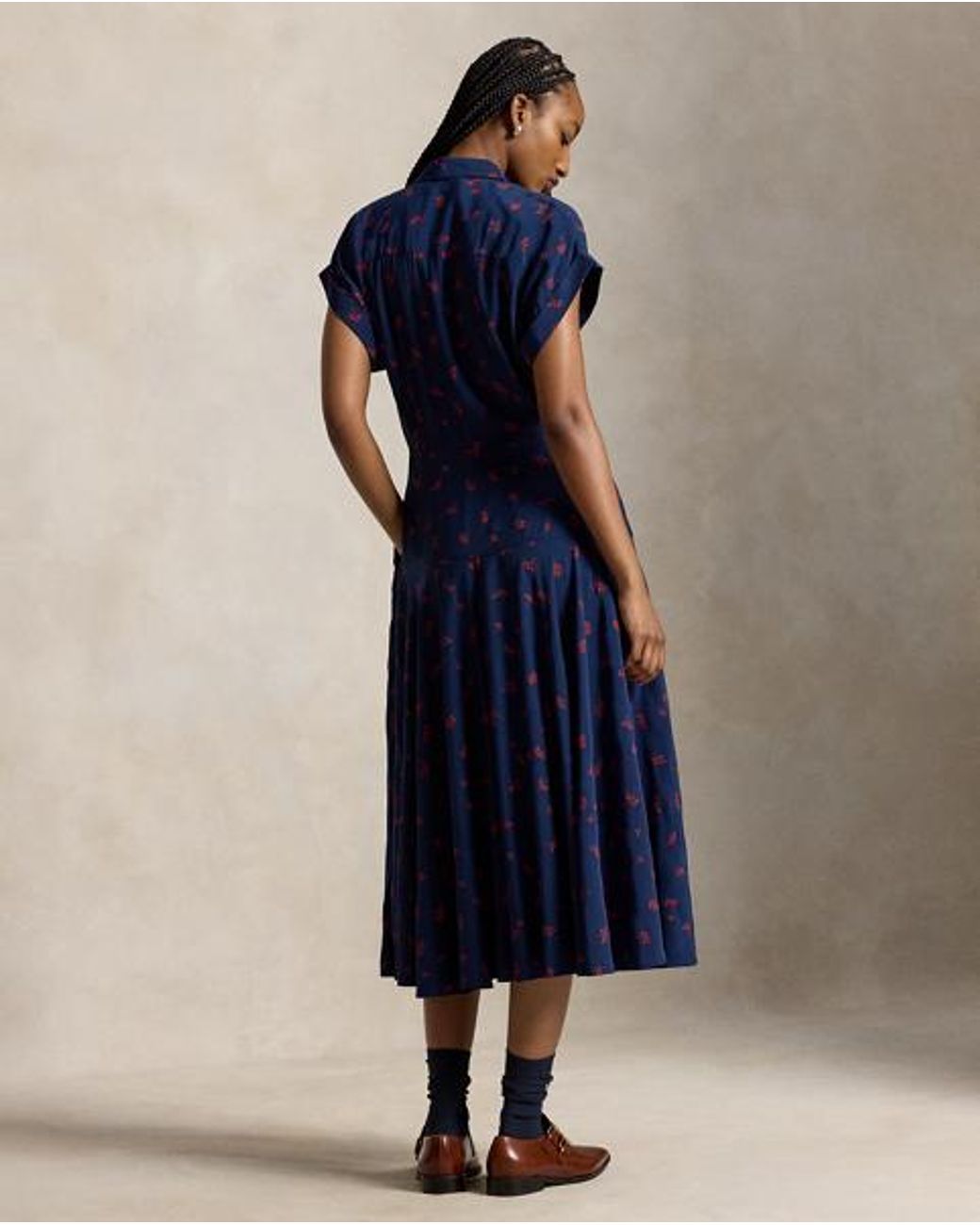 Polo Ralph Lauren Blue Floral Crepe Cap-Sleeve Shirt Dress