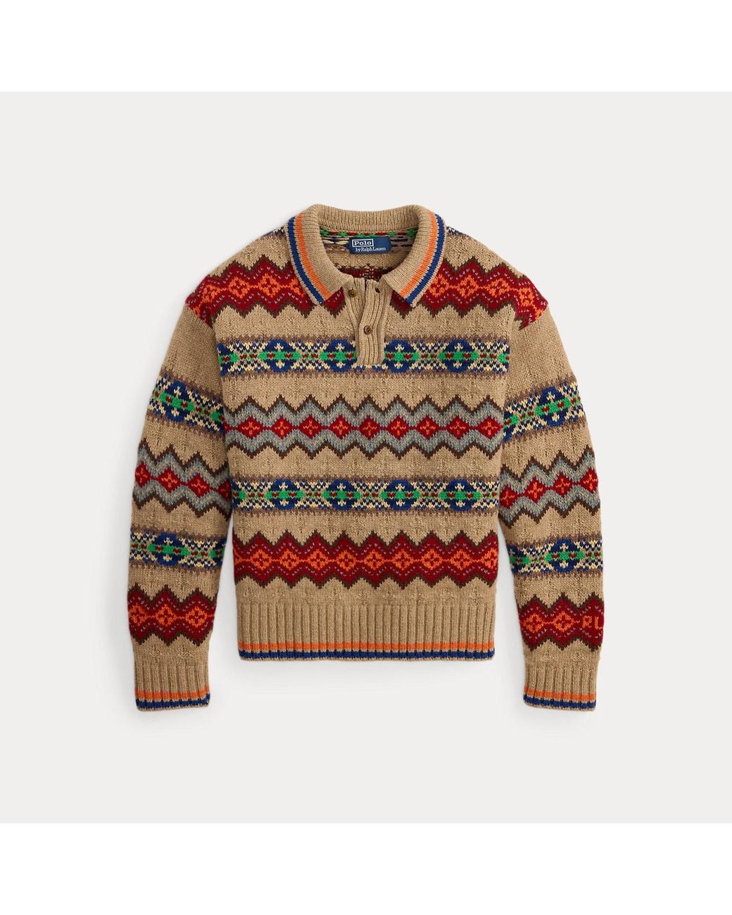 Polo Ralph Lauren Brown Fair Isle Wool-Blend Polo-Collar Jumper for men