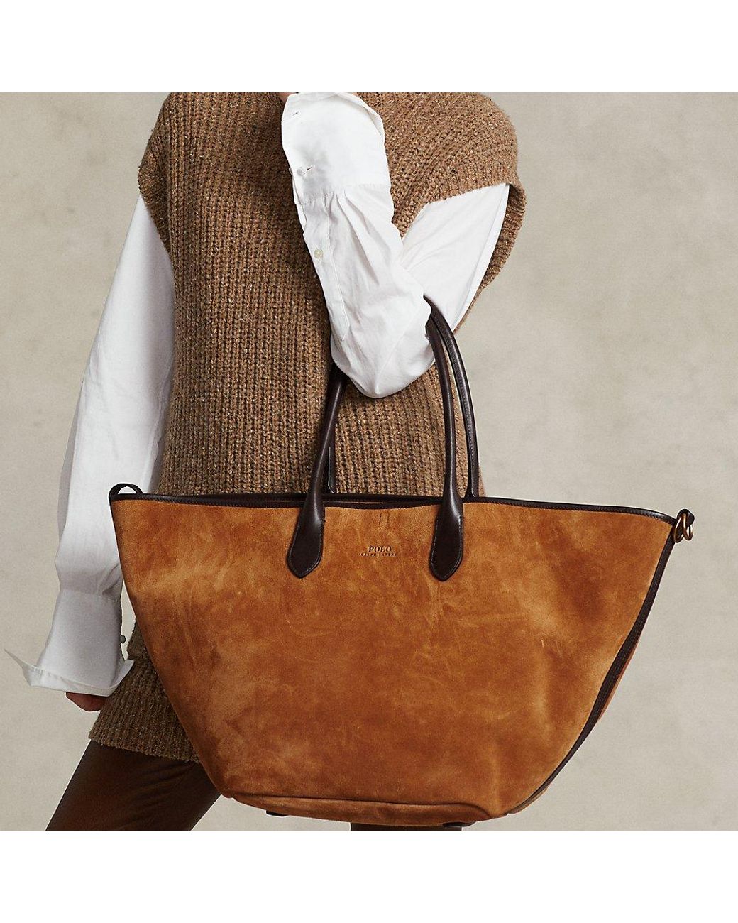 Polo Ralph Lauren Leathertrim Suede Large Bellport Tote in Brown Lyst