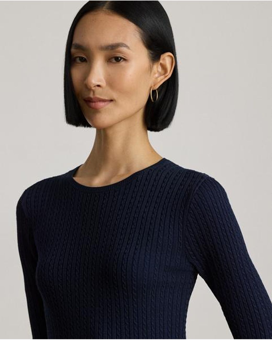 Ralph Lauren Blue Mini-Cable & Rib-Knit Long-Sleeve Dress