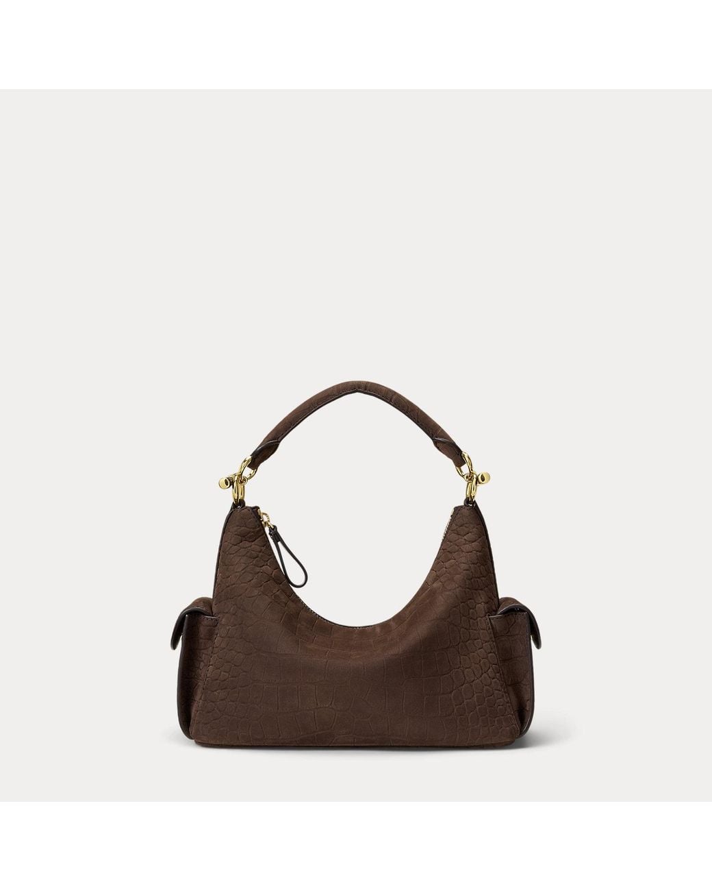 Ralph Lauren Brown Small Blaike Croc-Embossed Shoulder Bag