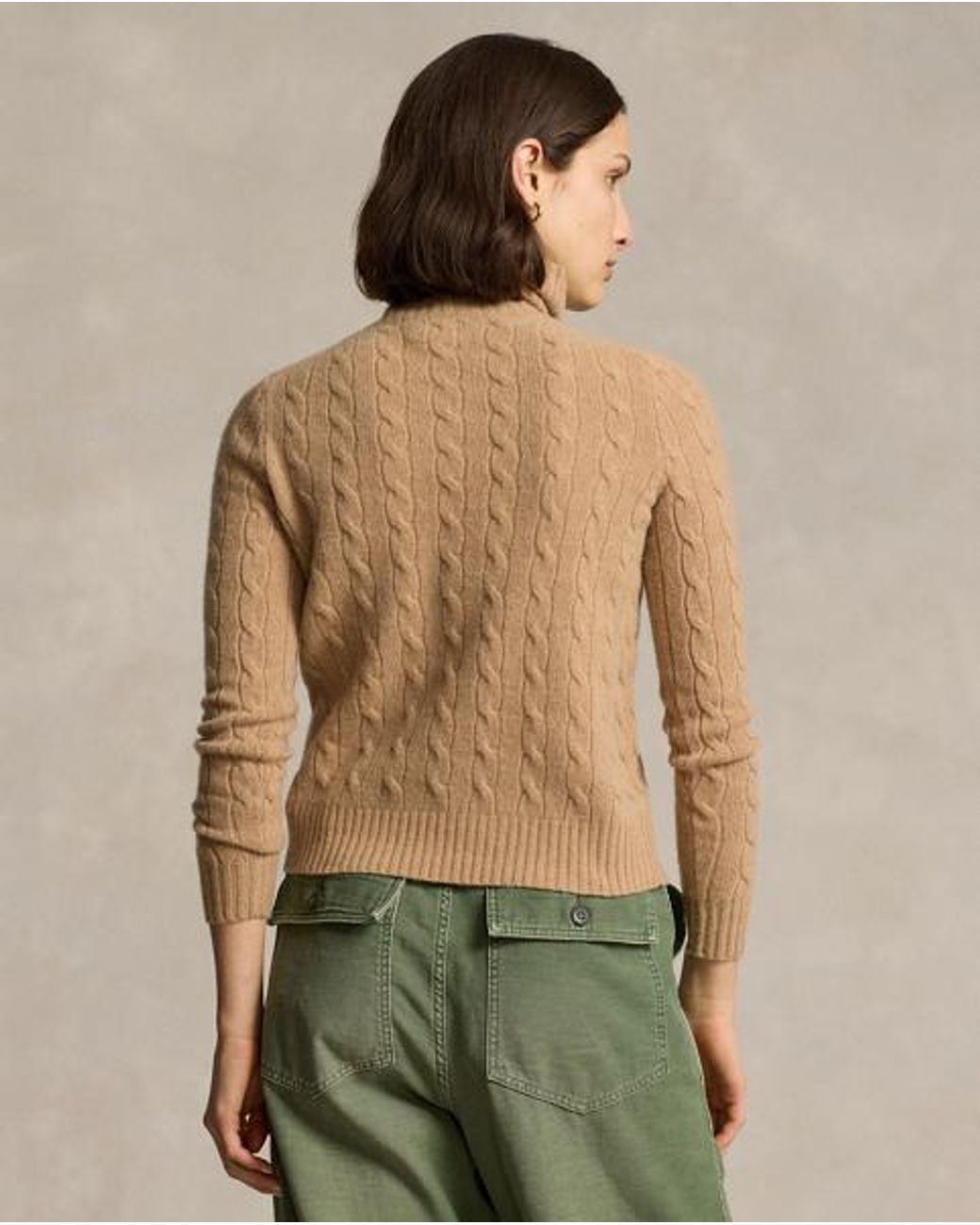 Polo Ralph Lauren Brown Wool-Cashmere Cable Roll Neck Jumper