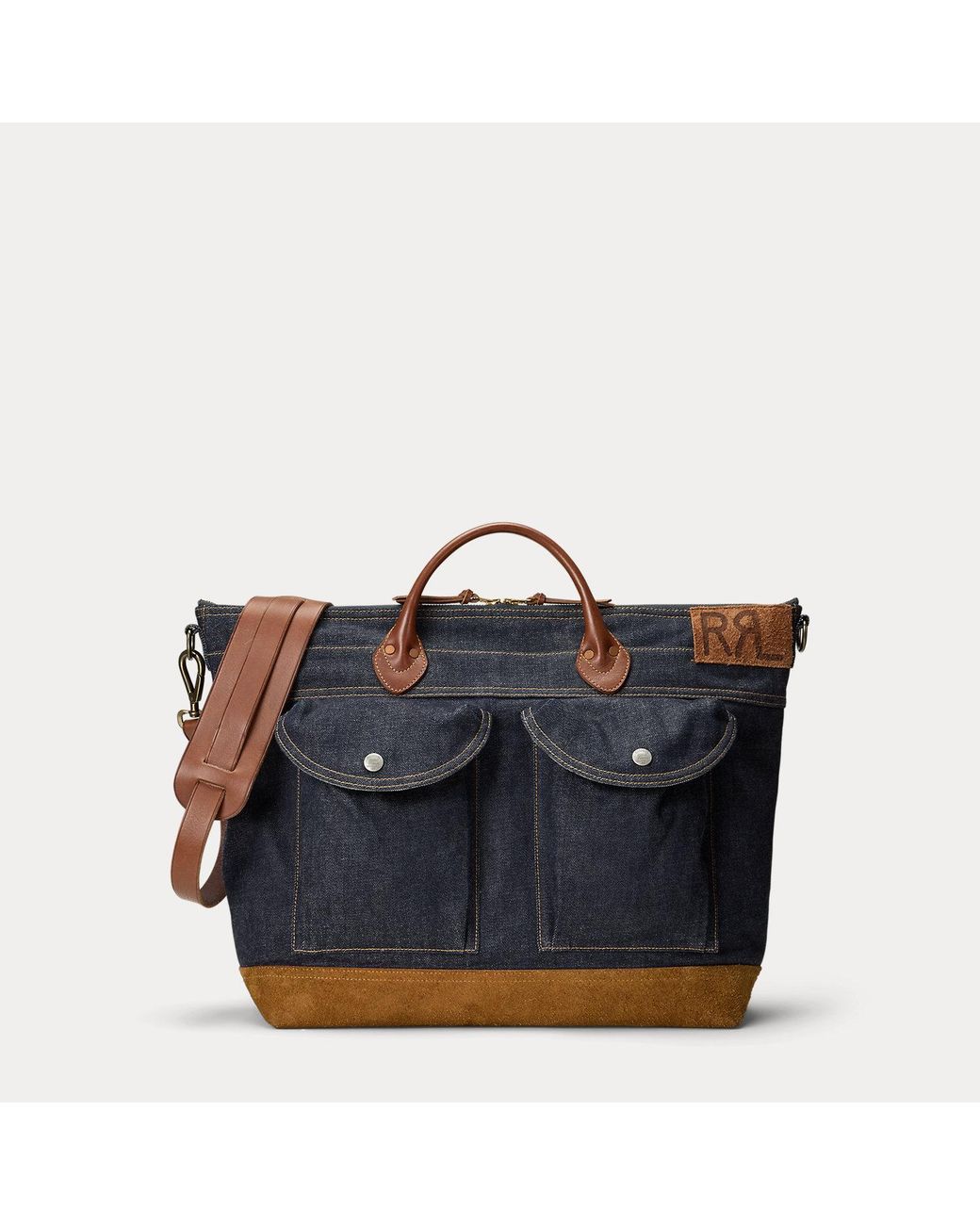 RRL Blue Leather-Trim Denim Tote for men
