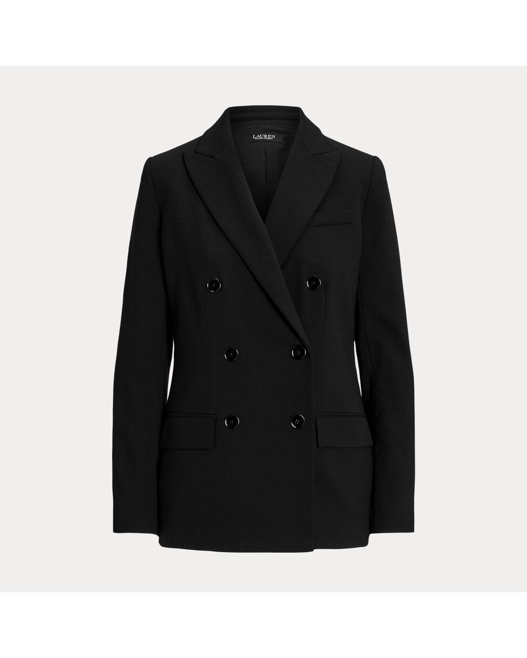 Ralph Lauren Black Double-Breasted Wool Crepe Blazer
