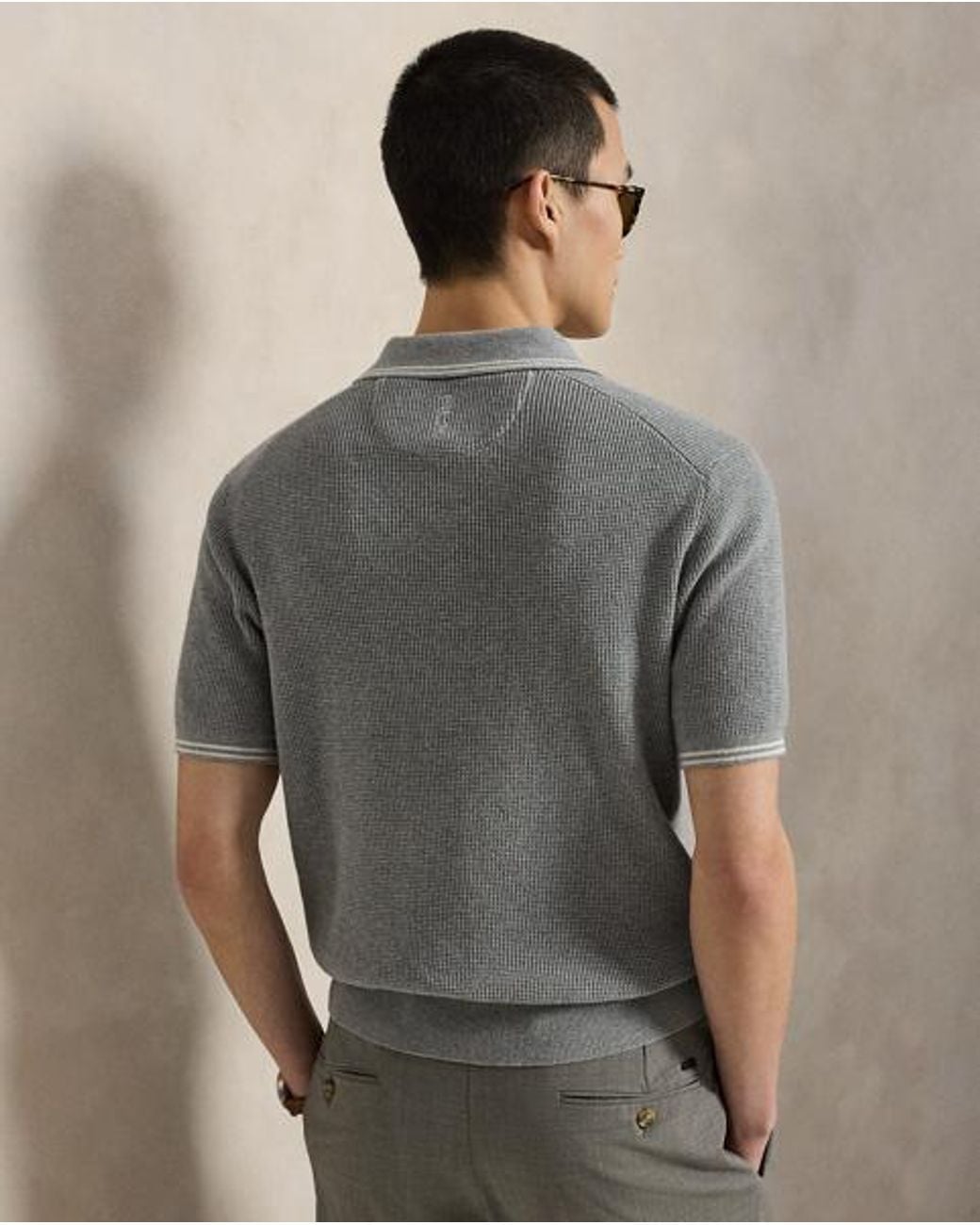 Ralph Lauren Gray Waffle-Knit Cotton Polo Jumper for men