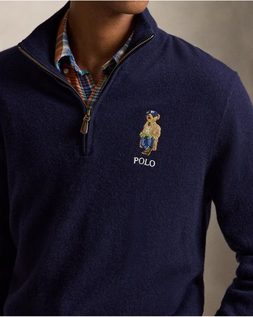 Polo Ralph Lauren Blue Polo Bear Wool Quarter-Zip Jumper for men