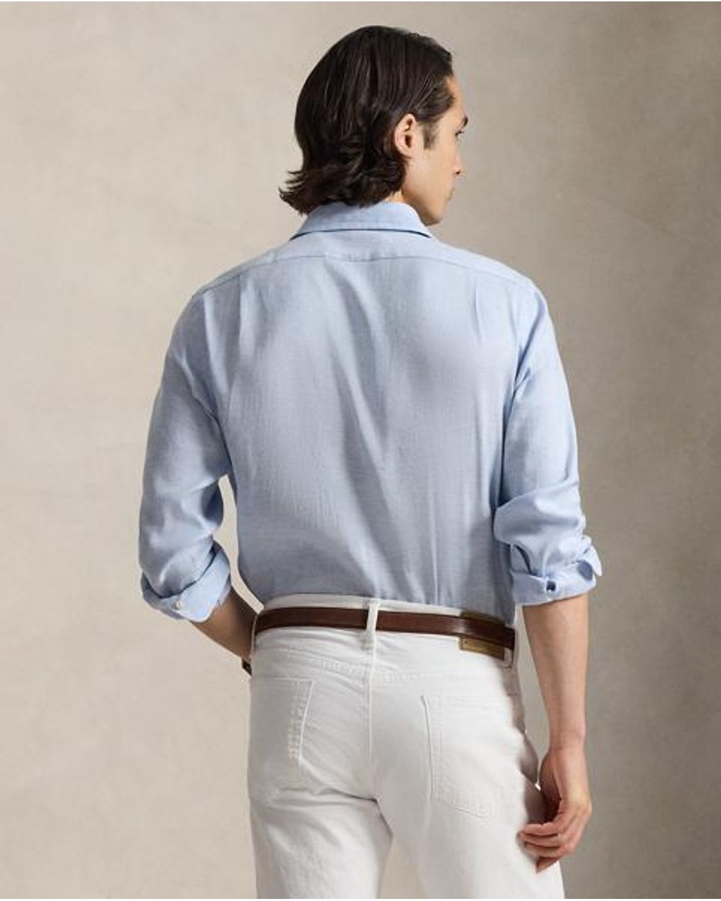 Polo Ralph Lauren Blue Custom Fit Herringbone Linen-Blend Shirt for men