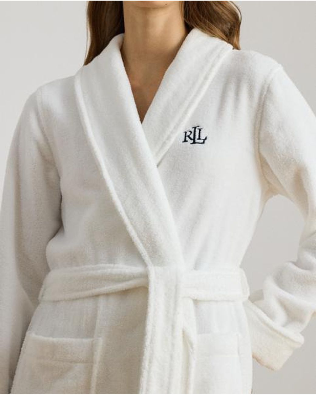 Ralph Lauren White Cotton Terry Shawl-Collar Robe