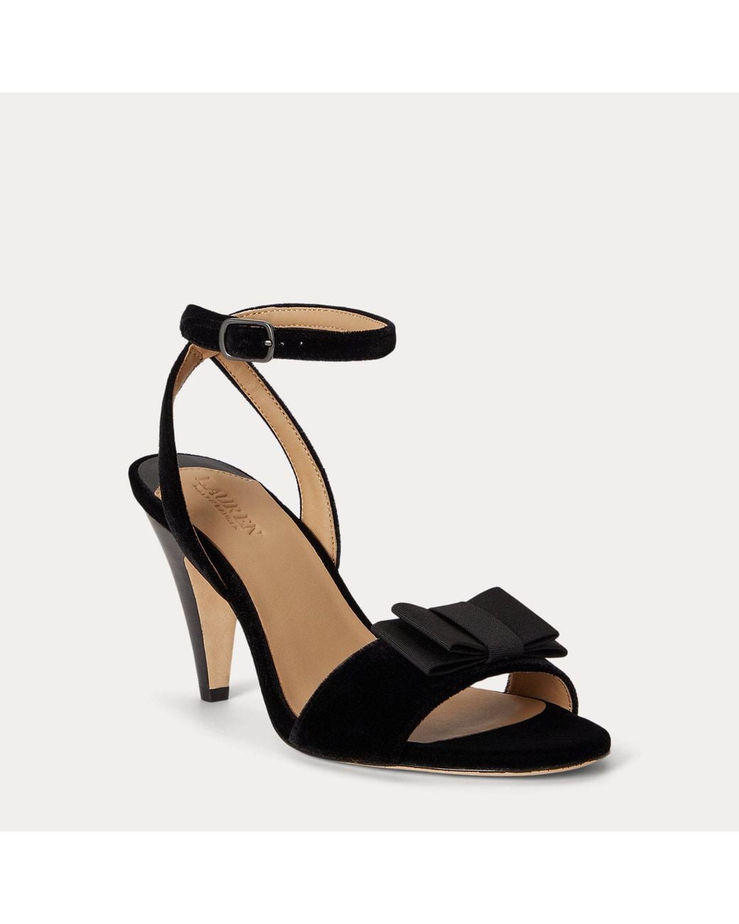 Ralph Lauren Black Gracy Bow-Trim Velvet Sandal
