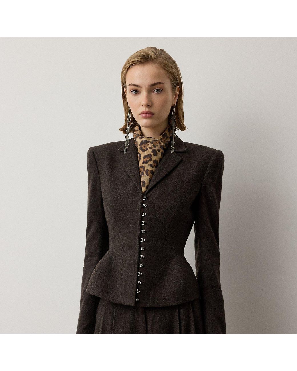 Ralph Lauren Black Joleene Wool Herringbone Jacket