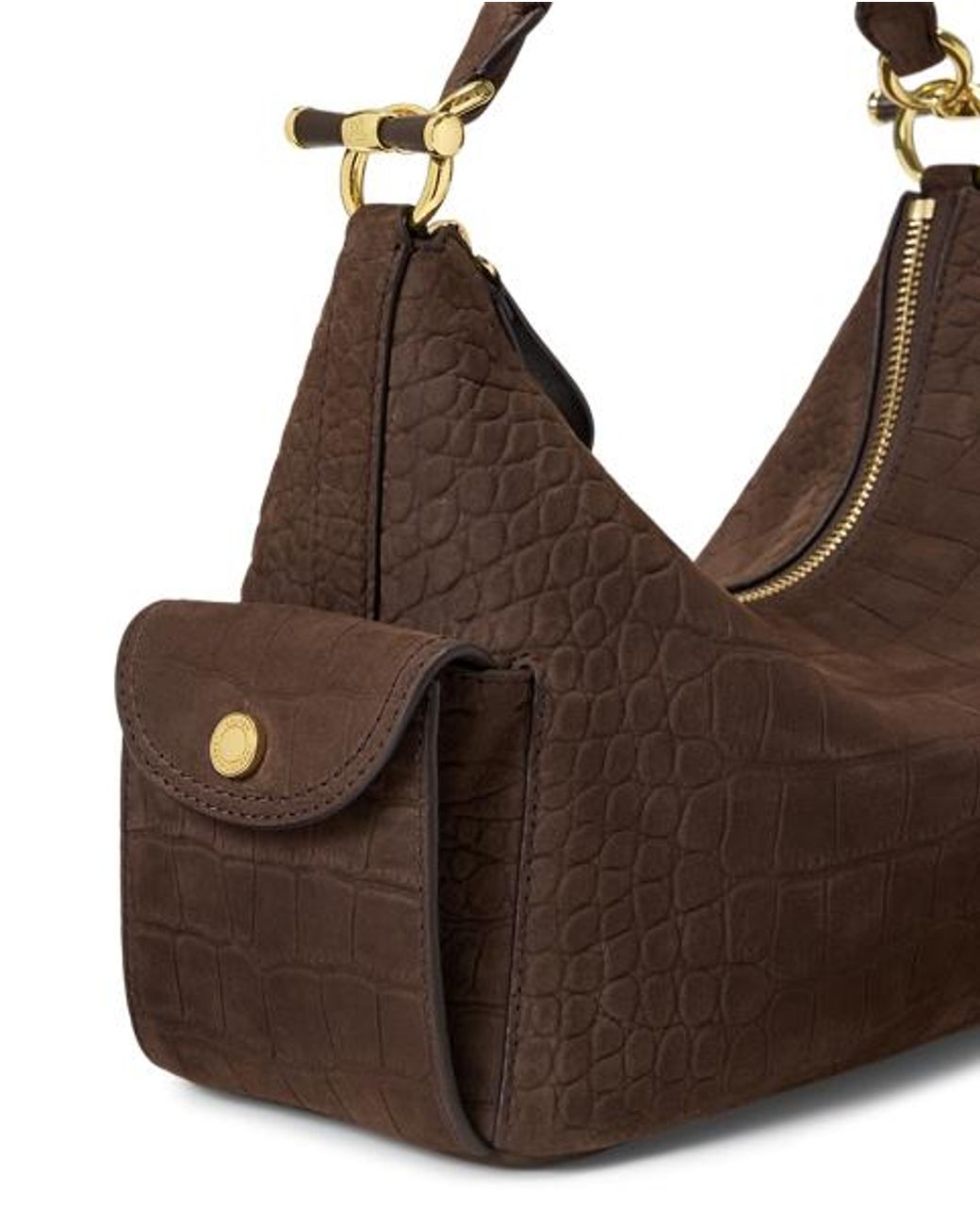Ralph Lauren Brown Small Blaike Croc-Embossed Shoulder Bag