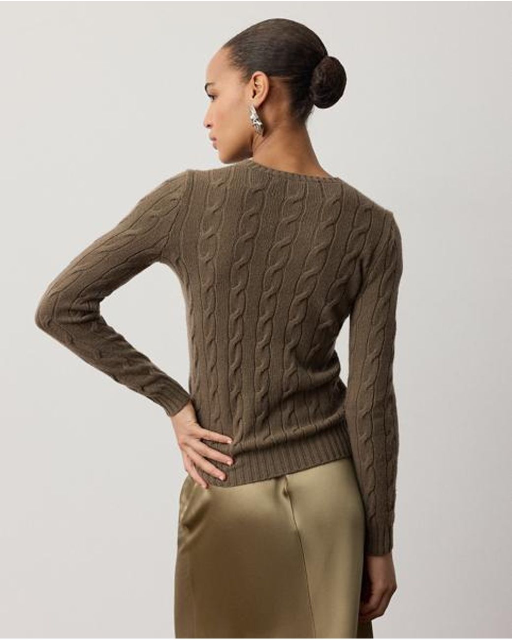 Ralph Lauren Brown Cable-Knit Cashmere Crewneck Jumper