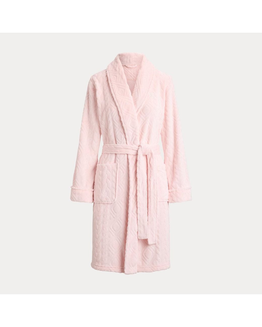 Ralph Lauren Pink Aran-Clipped Chenille Shawl-Collar Robe