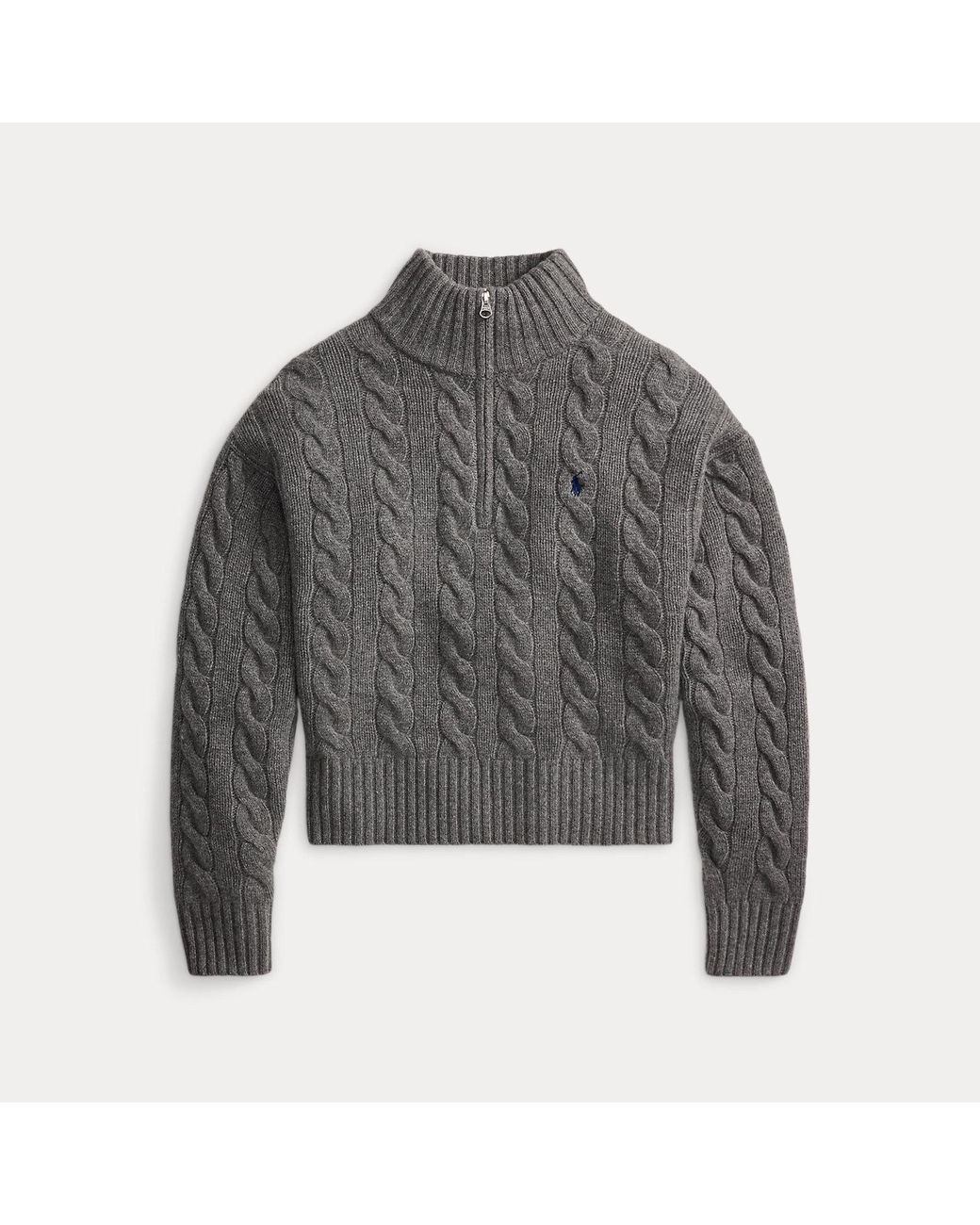 Polo Ralph Lauren Gray Cable Wool-Cashmere Half-Zip Jumper