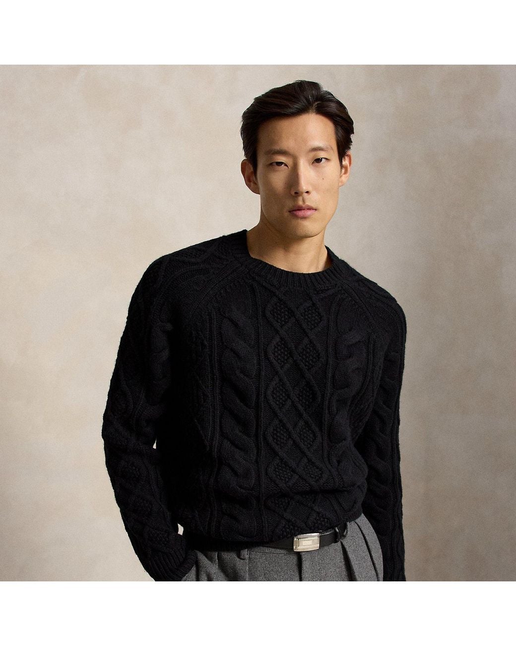 Polo Ralph Lauren Black Aran-Knit Wool-Alpaca Sweater for men