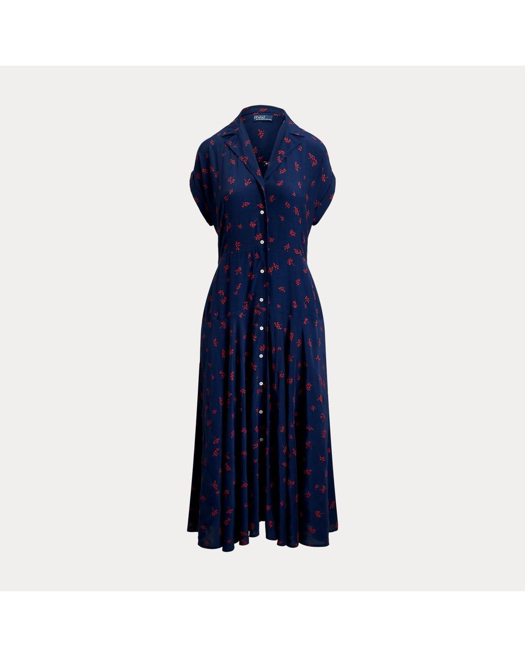 Polo Ralph Lauren Blue Floral Crepe Cap-Sleeve Shirt Dress
