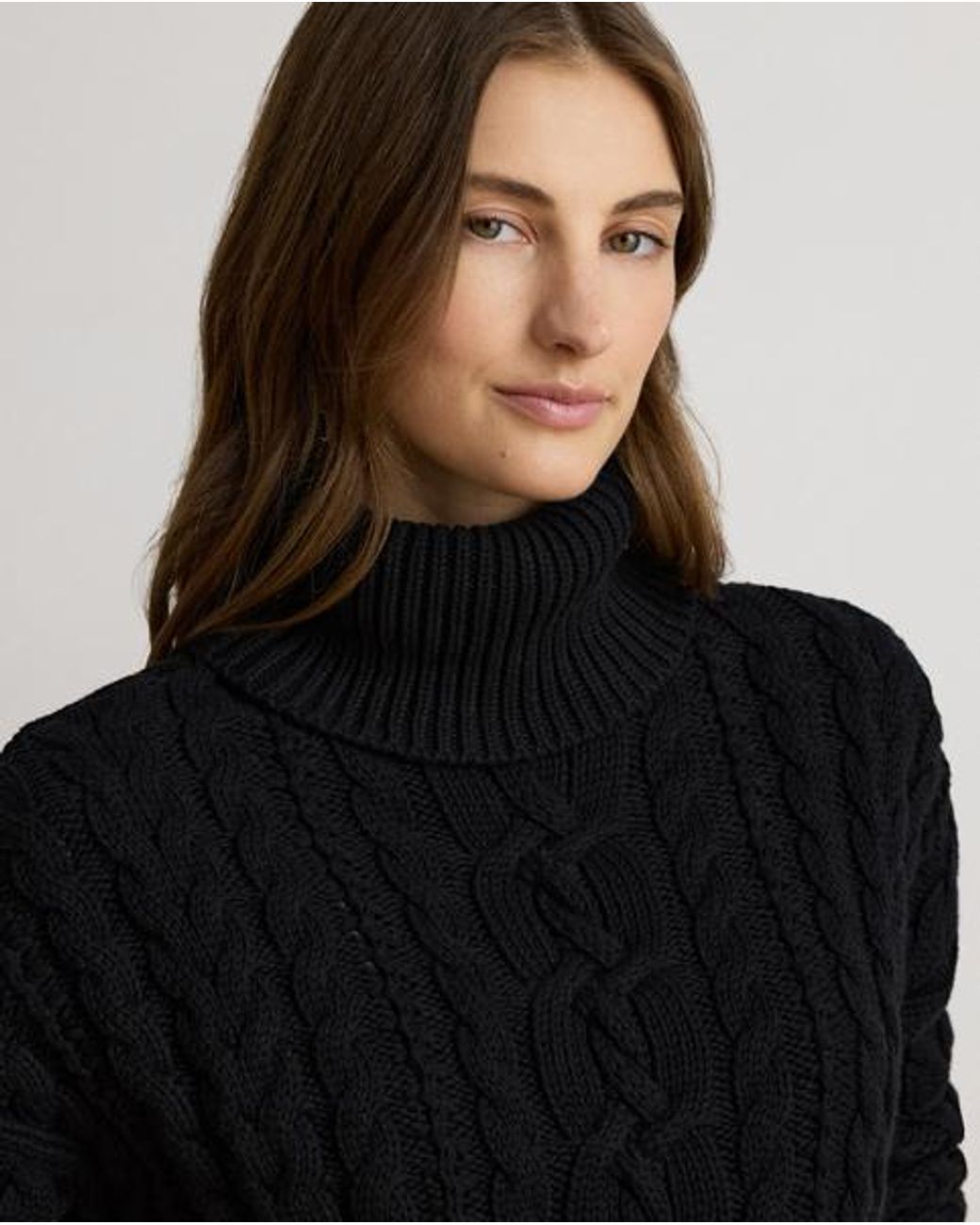 Ralph Lauren Black Cable-Knit Cotton Roll Neck Jumper