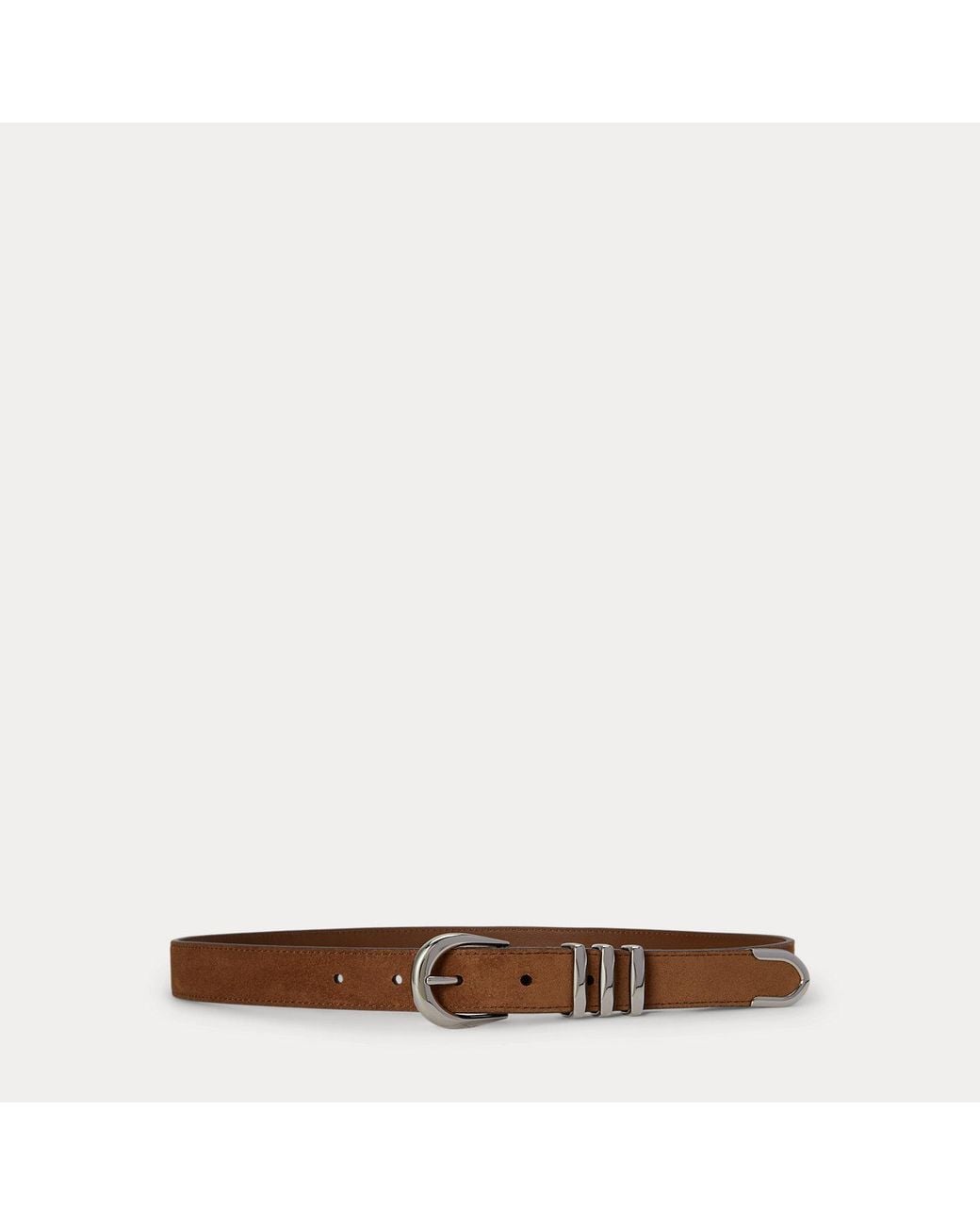 Ralph Lauren Brown Metal-Keeper Suede Skinny Belt