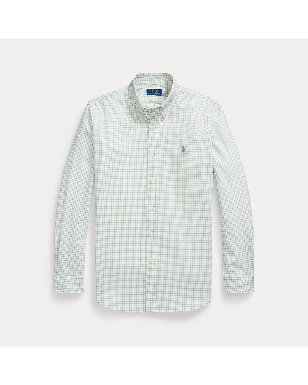 Polo Ralph Lauren White Custom Fit Checked Stretch Poplin Shirt for men