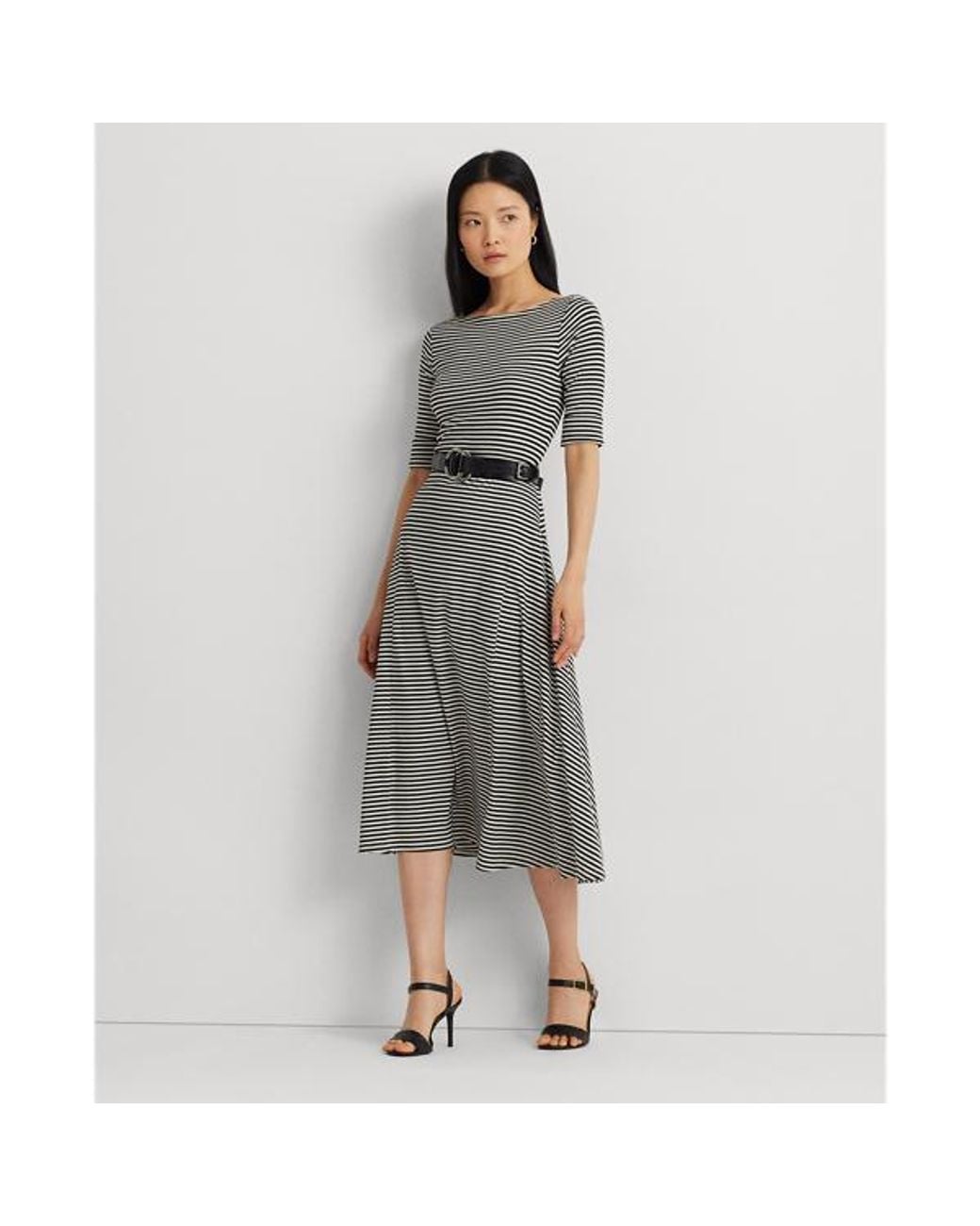 knee length dresses for ladies Lauren Ralph Lauren Munzie Rib Knit Stretch Cotton Midi Dress In Light